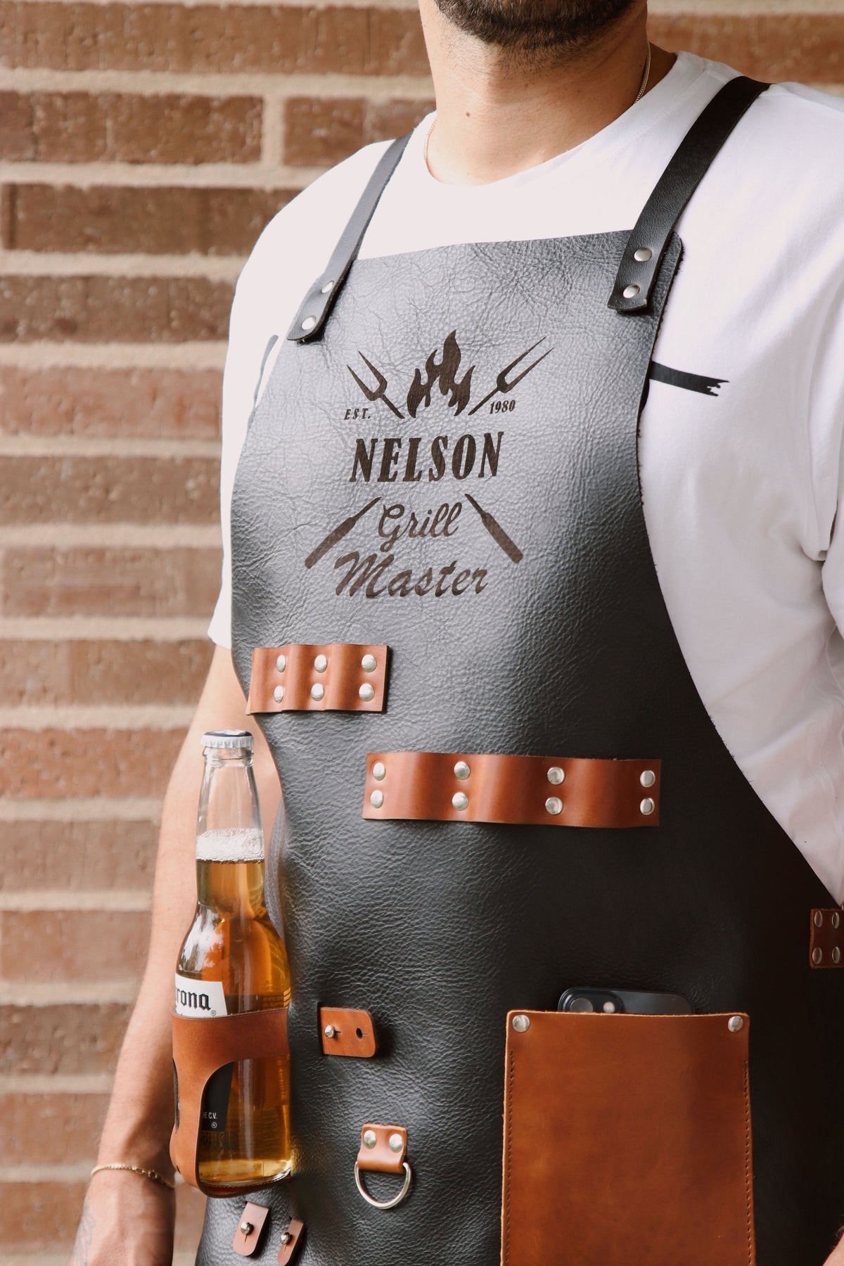 Mandil con soporte de bebida (BBQ)